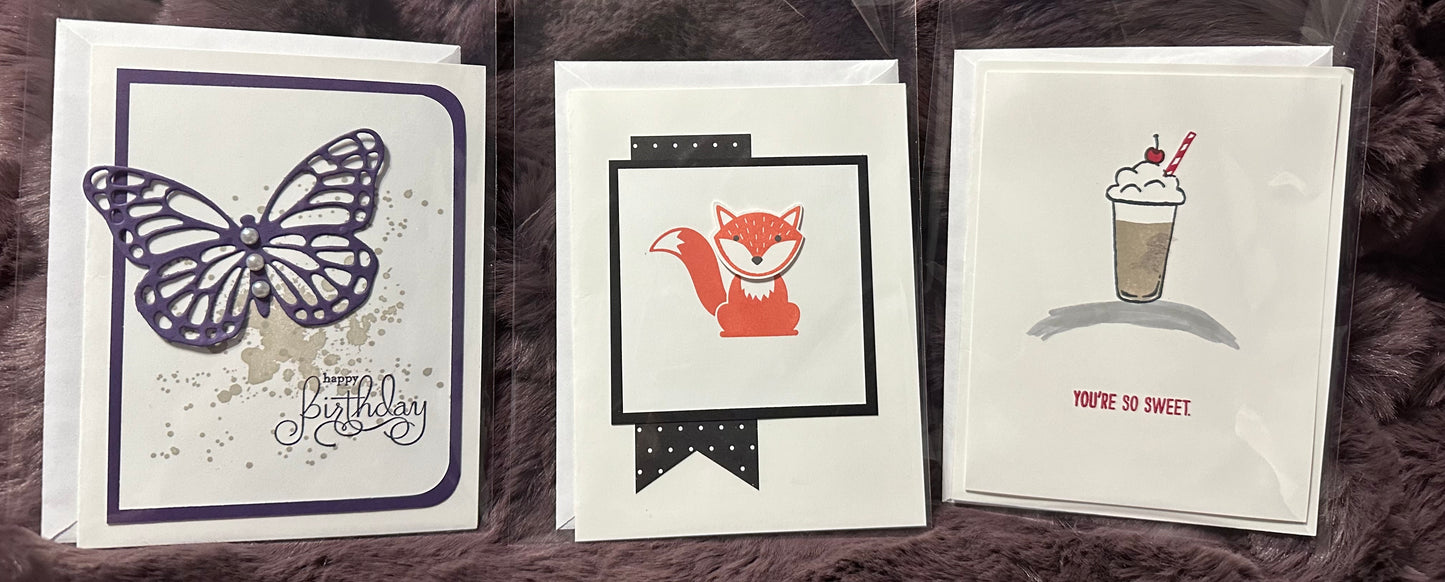 Handmade Greeting Cards. Set of three