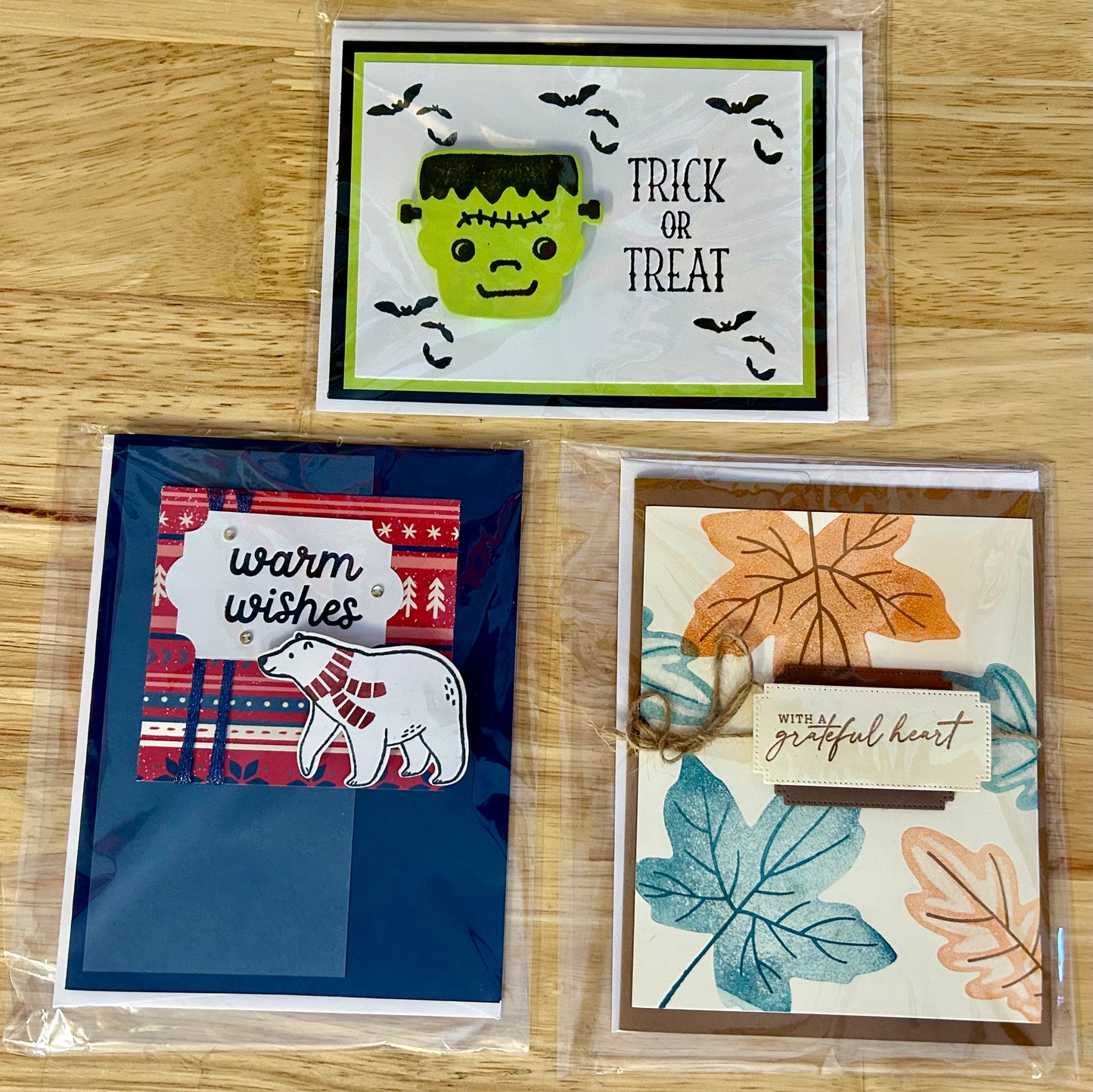 Handmade Greeting Cards. Set of three