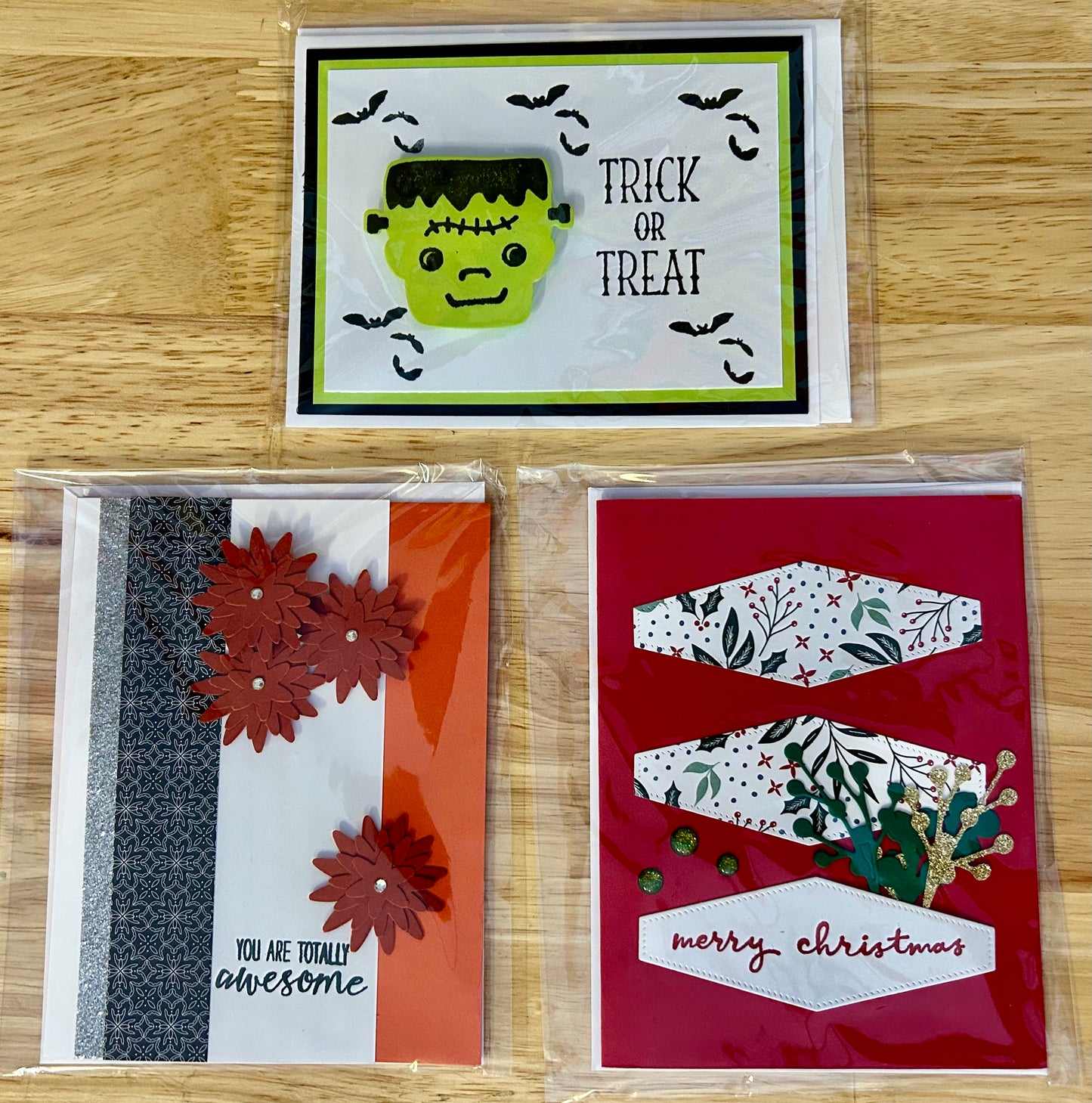 Handmade Greeting Cards. Set of three