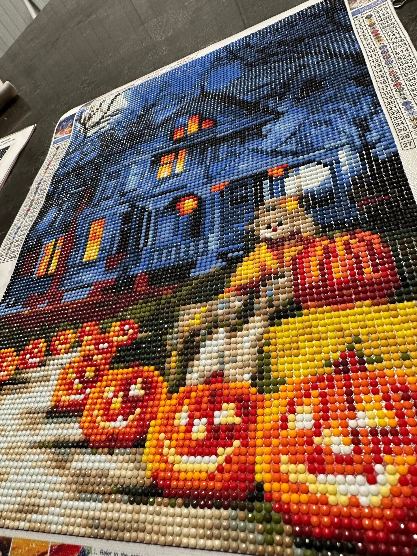 Blue Victorian House with Pumpkins - Diamond Art