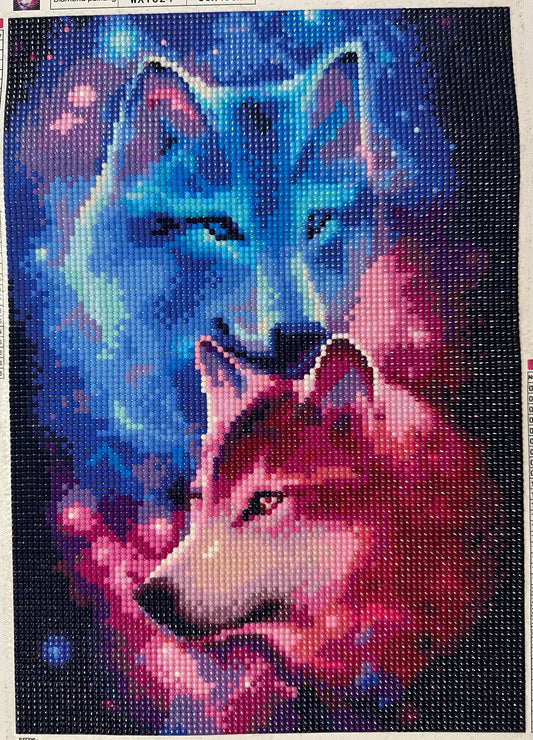 Blue & Pink Wolves - Diamond Art