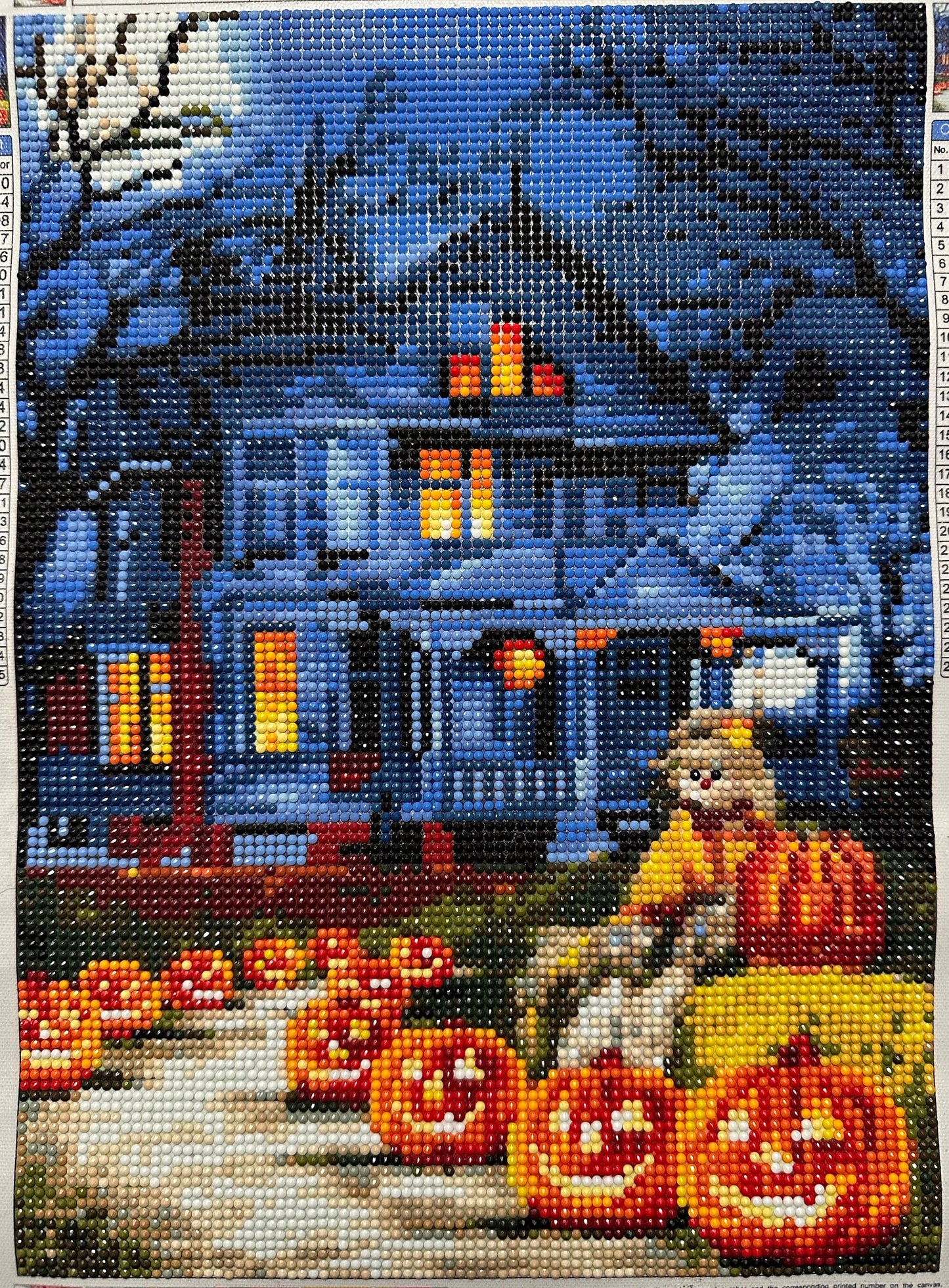 Blue Victorian House with Pumpkins - Diamond Art