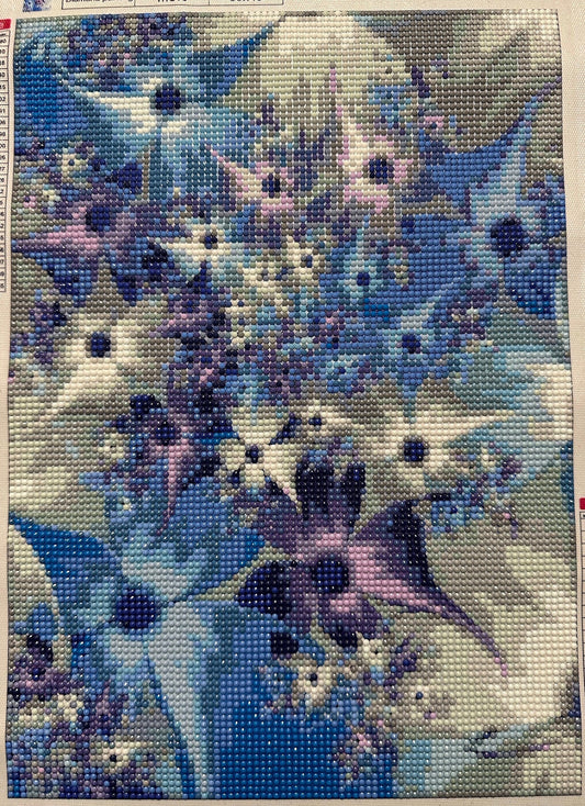 Pointed Purple, Blue, and White Flowers - Diamond Art