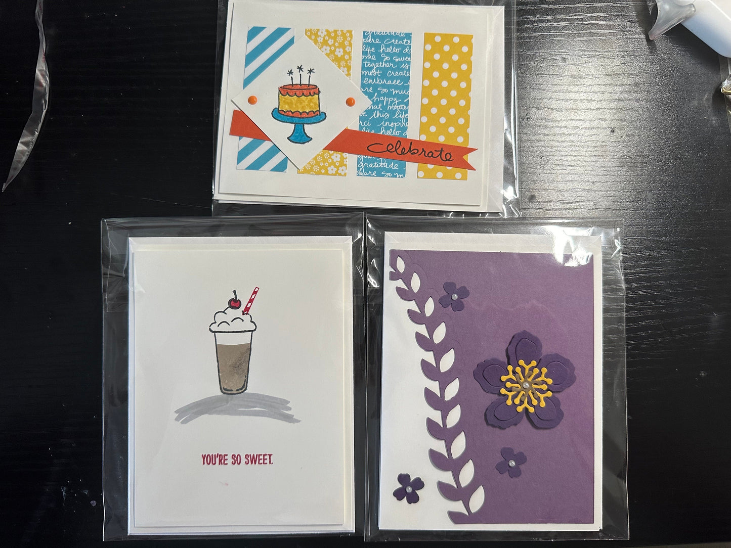 Handmade Greeting Cards. Set of three